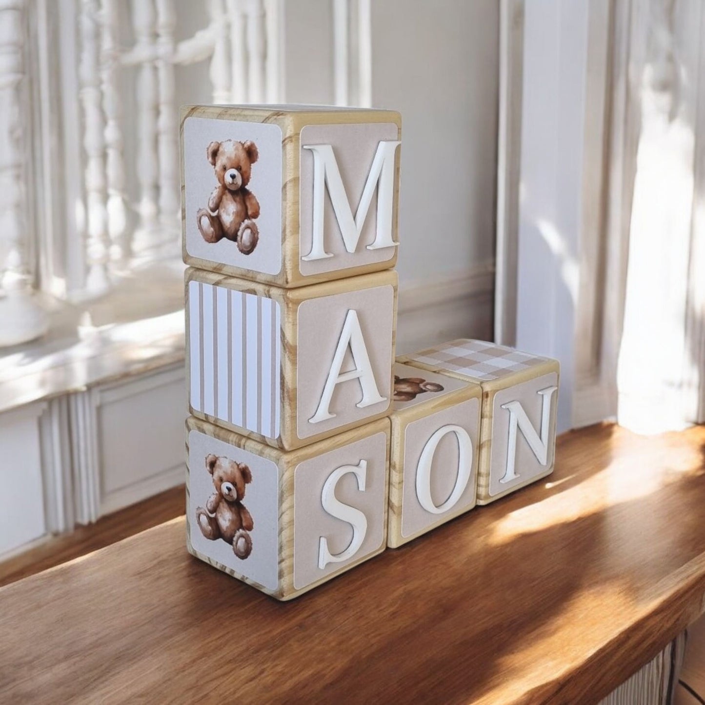 NAME BLOCKS - BEAR & BEIGE