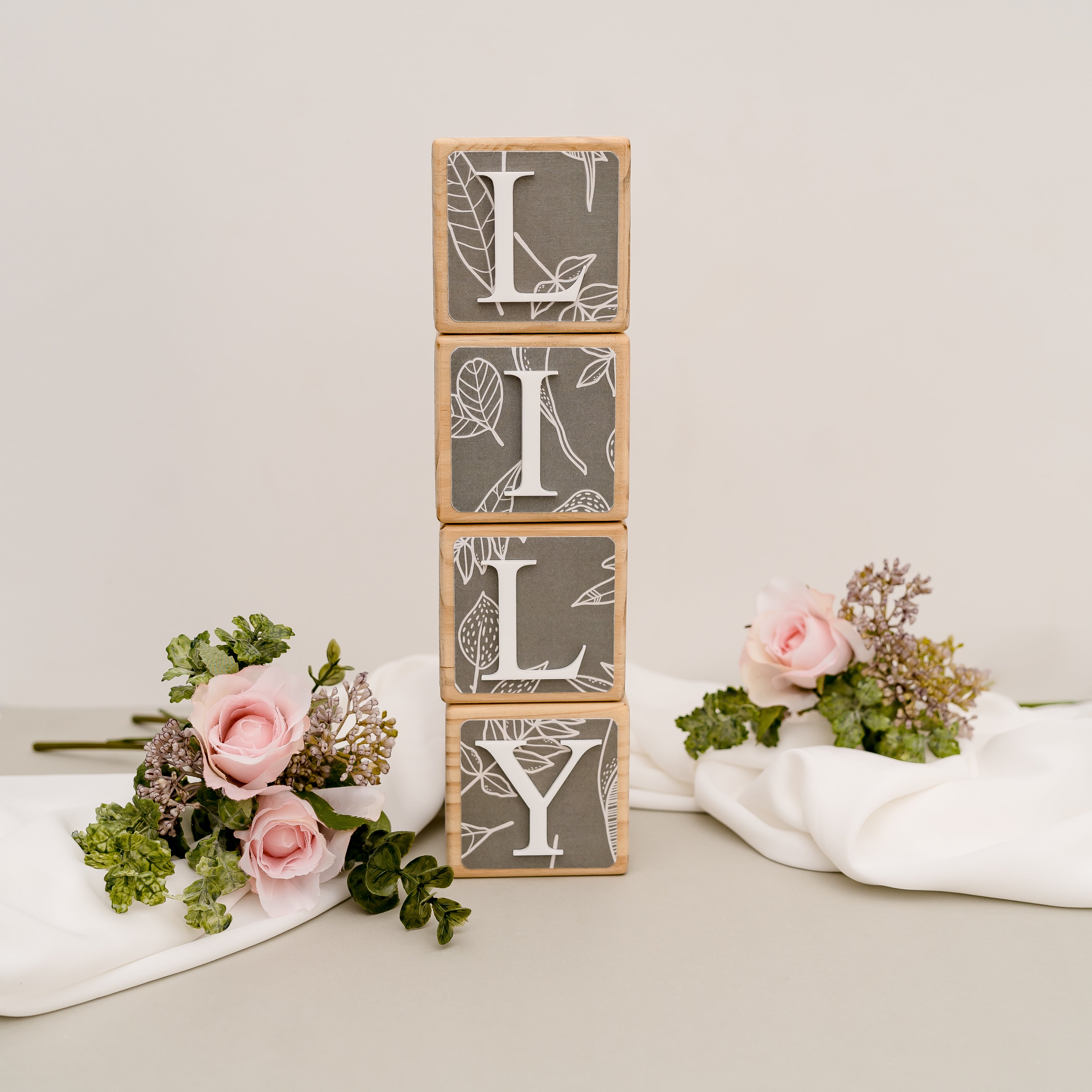 Names With Blocks BOTANICALS - Personalised Wooden Name Blocks - Little Block Barn