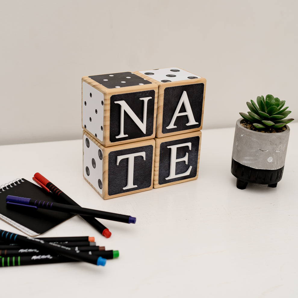 MONOCHROME MAGIC - Personalised Wooden Name Blocks - Little Block Barn